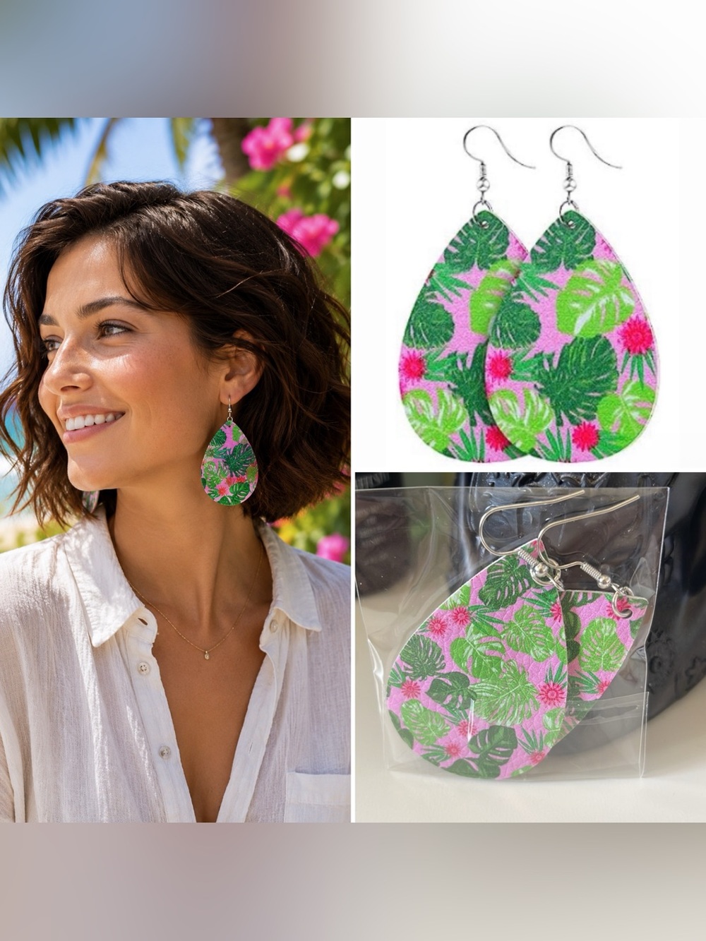 3/$15 Floral Tropical Faux Leather Vegan Leather Earrings Spring Summer Earrings